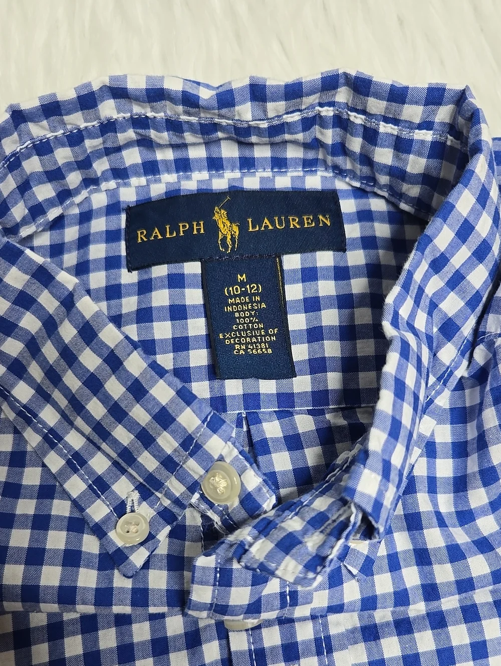 Ralph Lauren Blue and White Gingham Button-Down Shirt